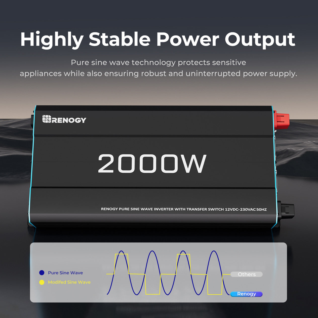 Renogy 2000W 12V to 230V/240V Pure Sine Wave Inverter with UPS Function