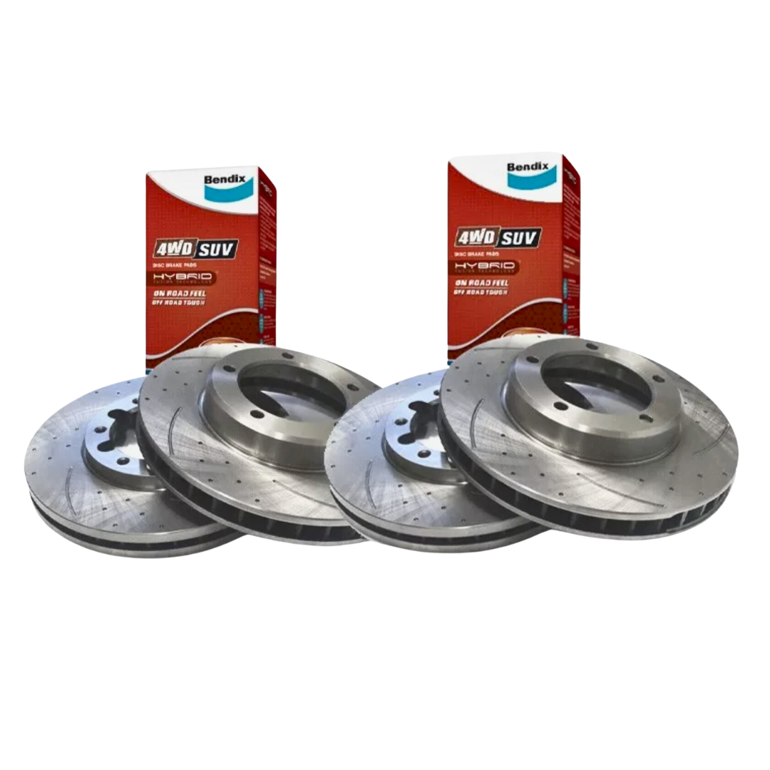 Mitsubishi Pajero Brake Slotted Front & Rear Rotors + Pads NS NT NW NX 2006-2022