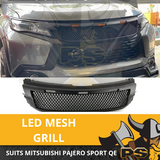 Front Bumper Mesh Style LED Grill for Mitsubishi Pajero Sport QE 2016 - 2019 Matte Black