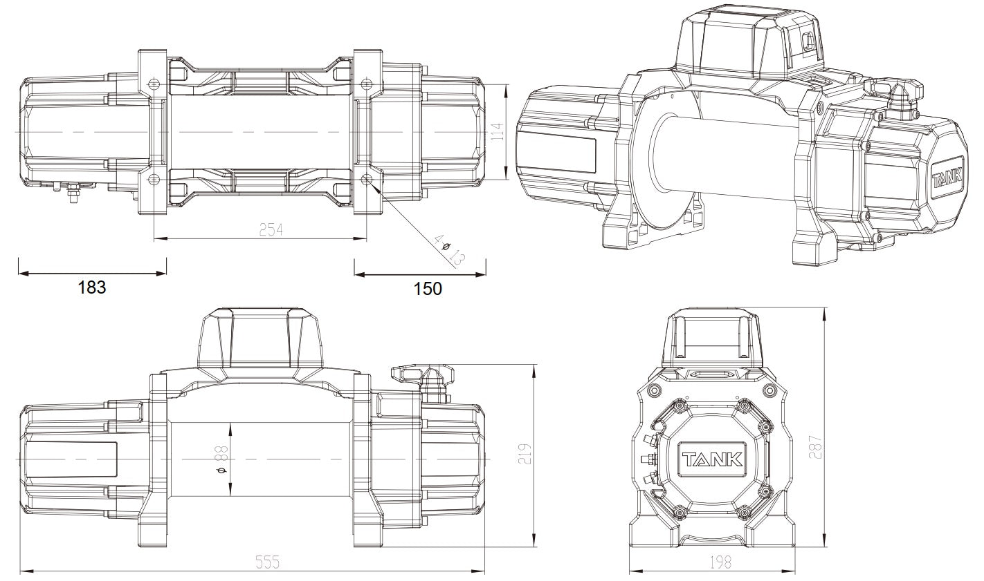 Carbon Tank 15000lb Large 4x4 Winch Kit IP68 12V